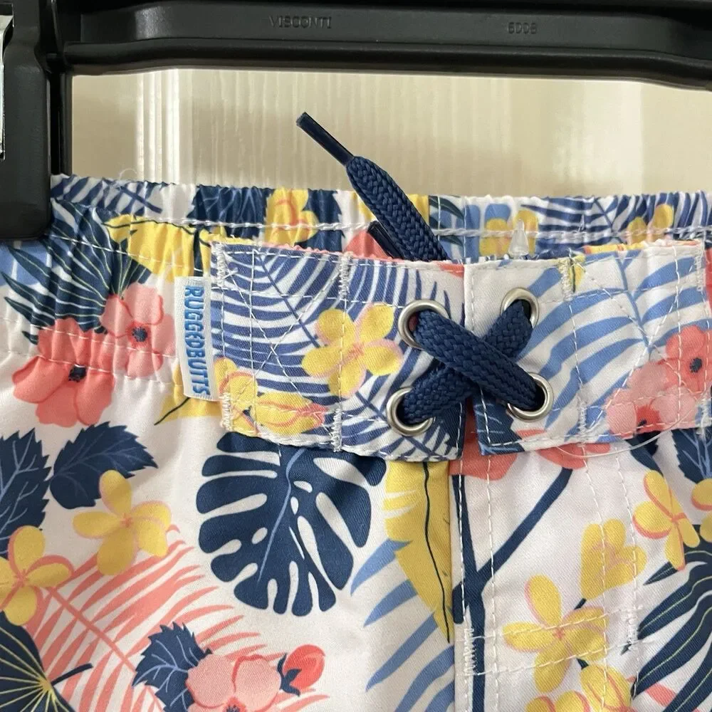 RuffleButts RuggedButts Tropical Flamingo Swim Trunks UPF 50+ Boys 6-12 Mos NWT